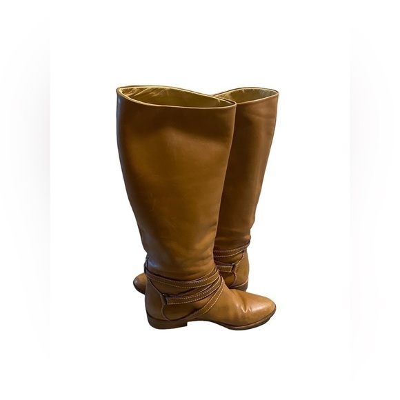 Joan & David Brown Camel Soft Leather Riding Boots Strappy Handmade Italy Sz 6? - Picture 5 of 16